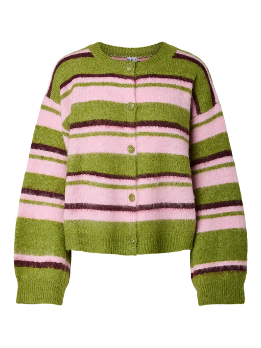 Cardigan Punto Rayas Verde y Rosa