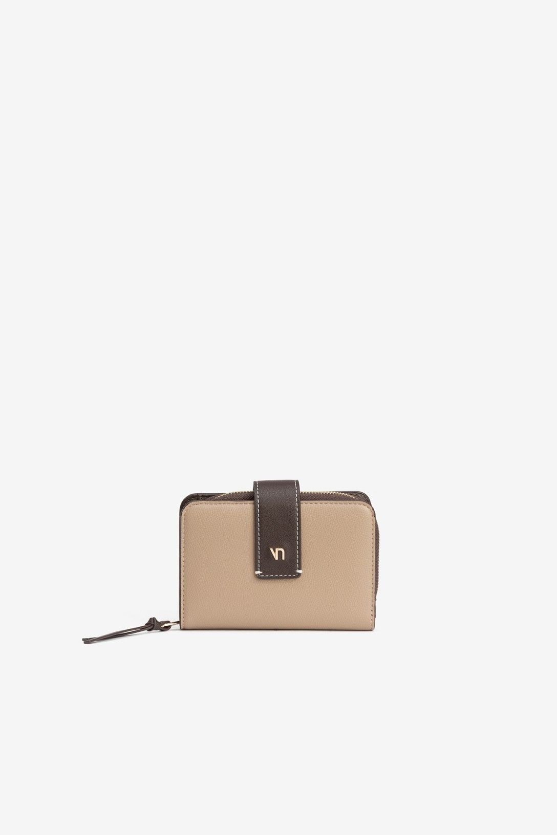 Cartera Beige Cierre Chocolate