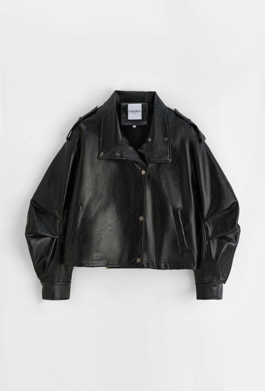 Chaqueta Efecto Cuero Negra