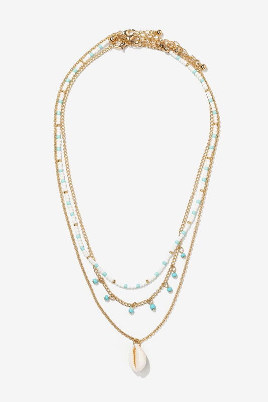 Collar Bolitas Celestes Concha Blanca