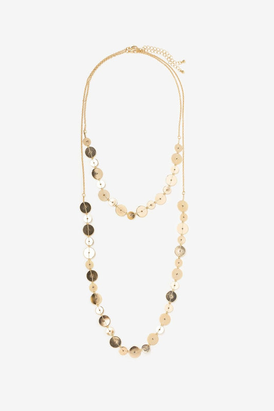 Collar Largo Dorado Discos Metálicos