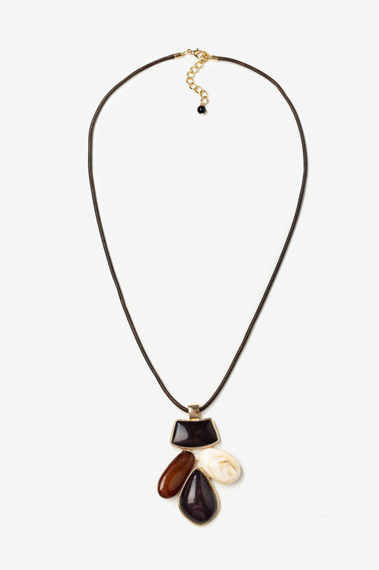 Collar Maxi Cuerda Marrón Piedras Marrón Chocolate