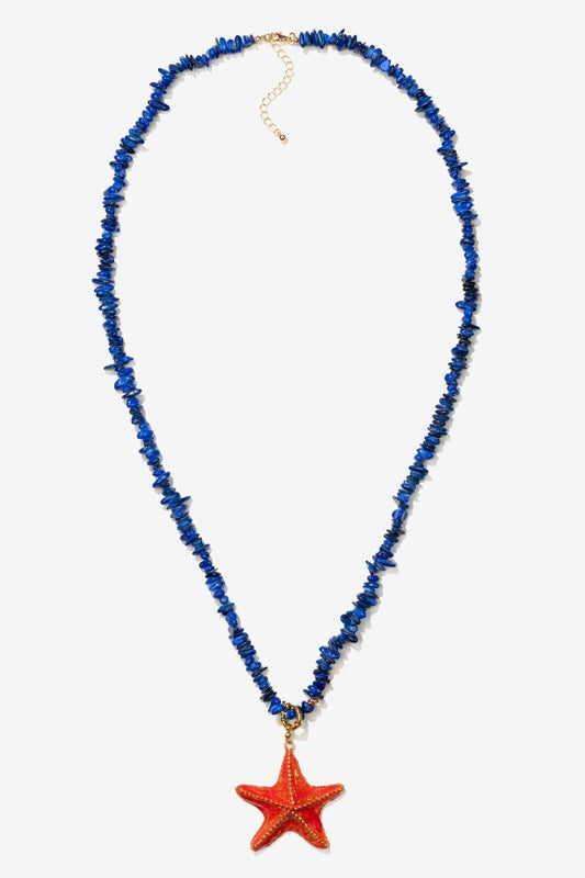 Collar Piezas Azul Andigo y Colgante Estrella Roja