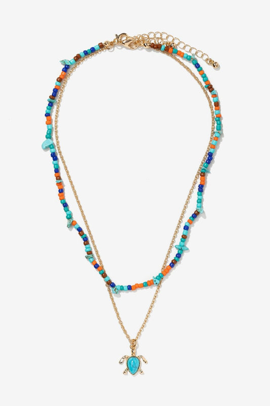 Collar Tortuga Piedras Azules y Naranjas
