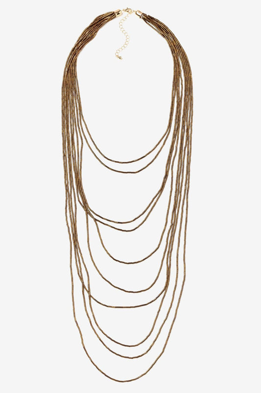 Collar Varias Vueltas Marrón Metálico