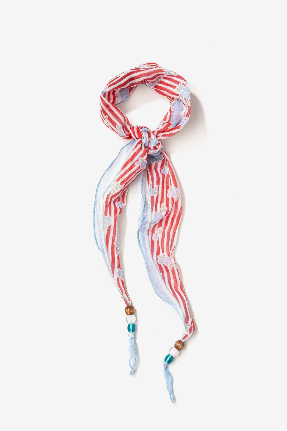 Pañuelo Rayas Rojas y Flores Azules
