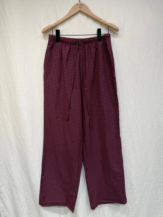 Pantalones Fluidos Con Cuadros Vichy Burdeos