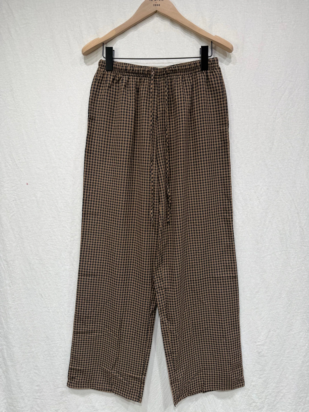 Pantalones Fluidos Con Cuadros Vichy Marrón