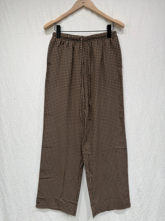 Pantalones Fluidos Con Cuadros Vichy Marrón