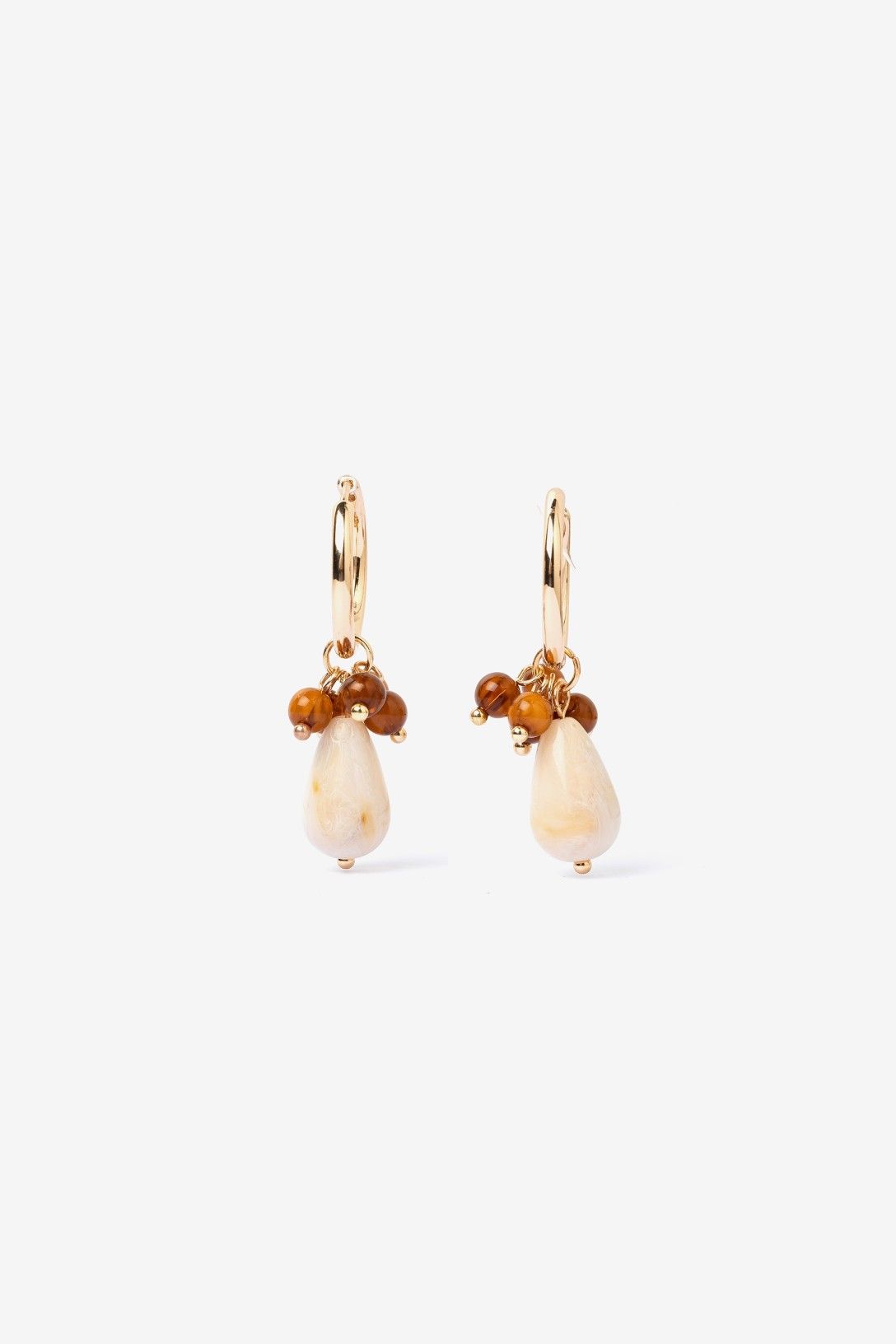 Pendientes Aro Dorado Con Charms Teja y Piedra Marmoleada