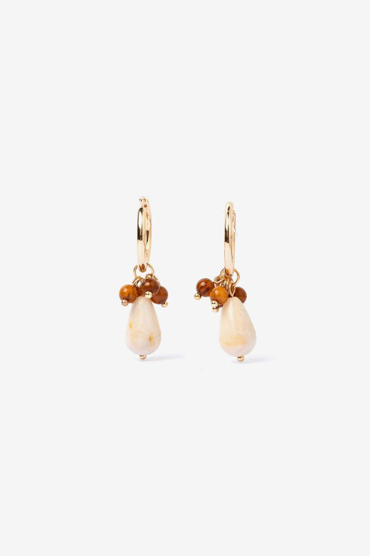 Pendientes Aro Dorado Con Charms Teja y Piedra Marmoleada