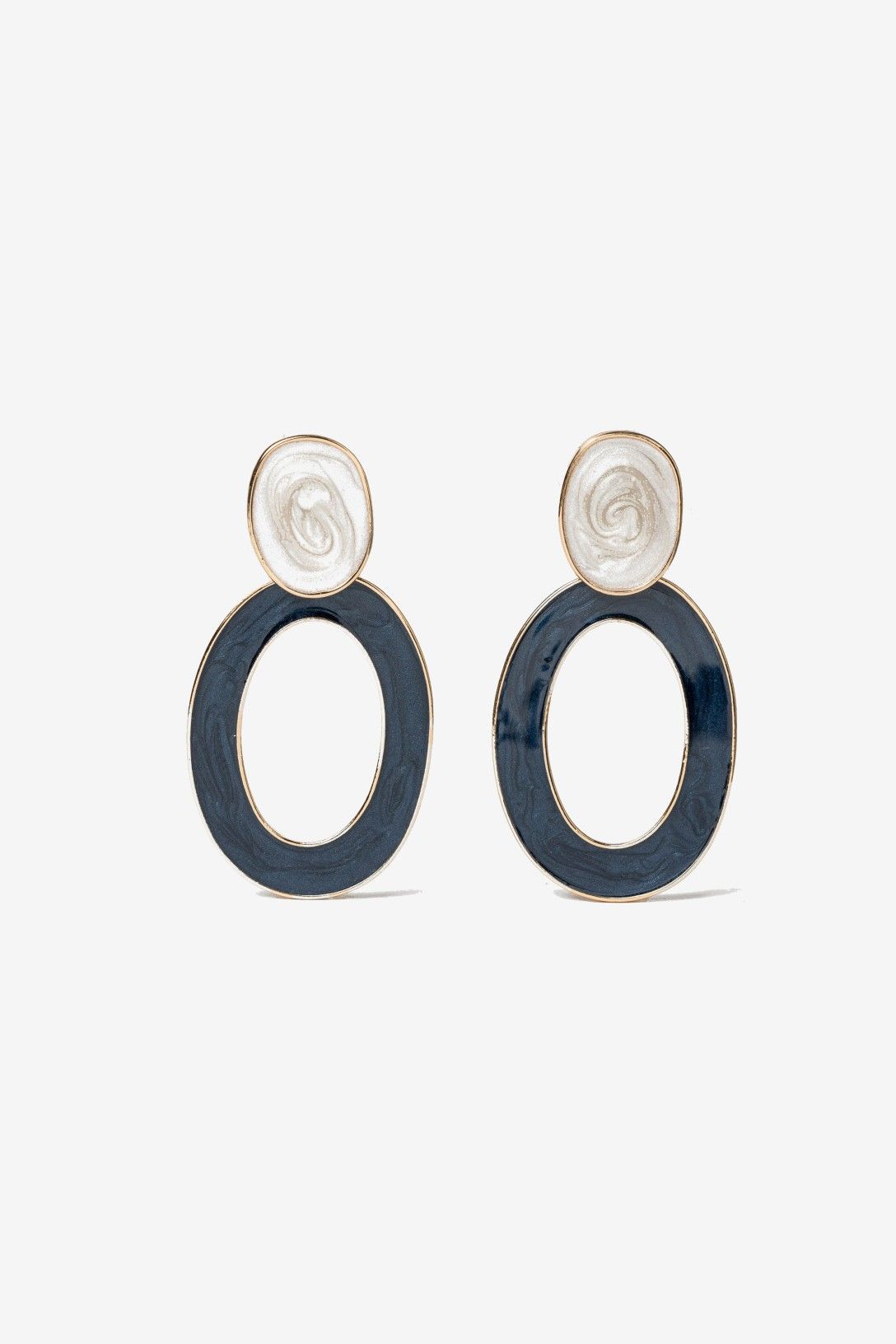 Pendientes Aro Grande Azul Marino Piedra Blanca