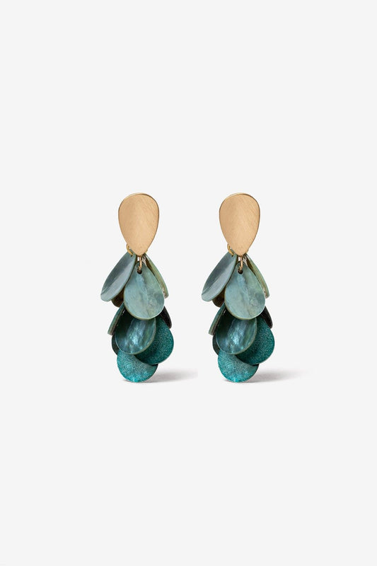 Pendientes Con Base Dorada y Piezas Azul y Verde