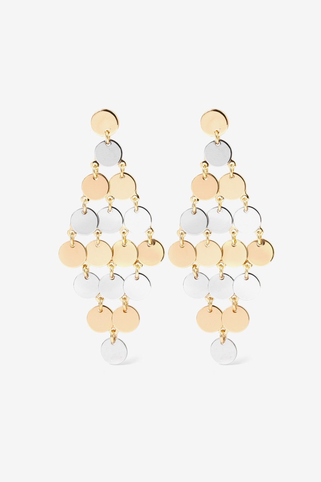 Pendientes Largos Con Medallas Superpuestas Plata y Oro