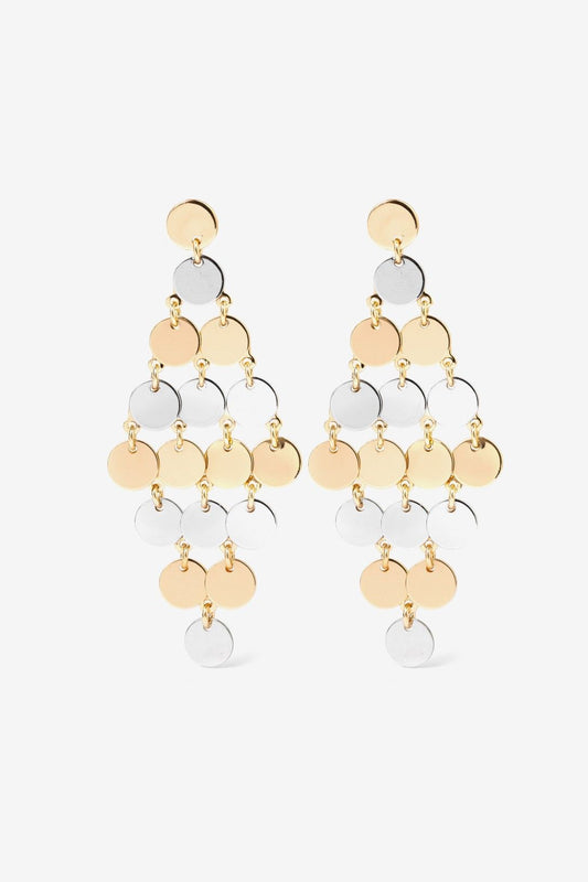 Pendientes Largos Con Medallas Superpuestas Plata y Oro