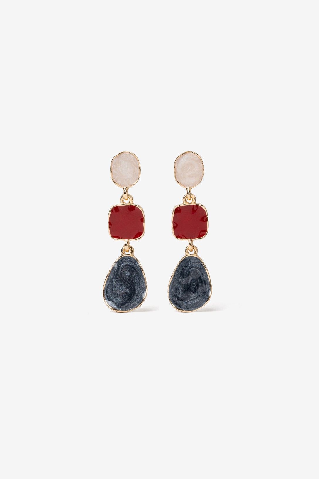 Pendientes Largos Formas Geométricas Azul y Rojo