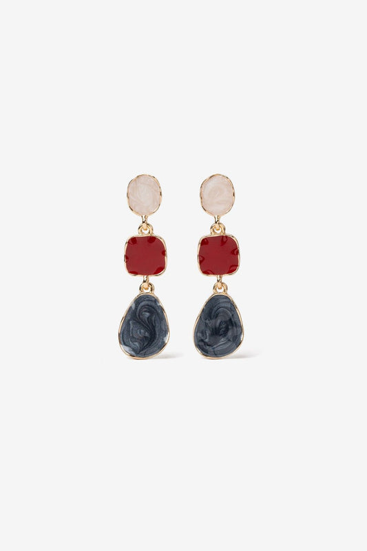 Pendientes Largos Formas Geométricas Azul y Rojo