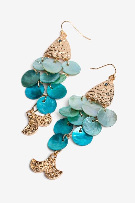 Pendientes Largos Pez Piedras Azules