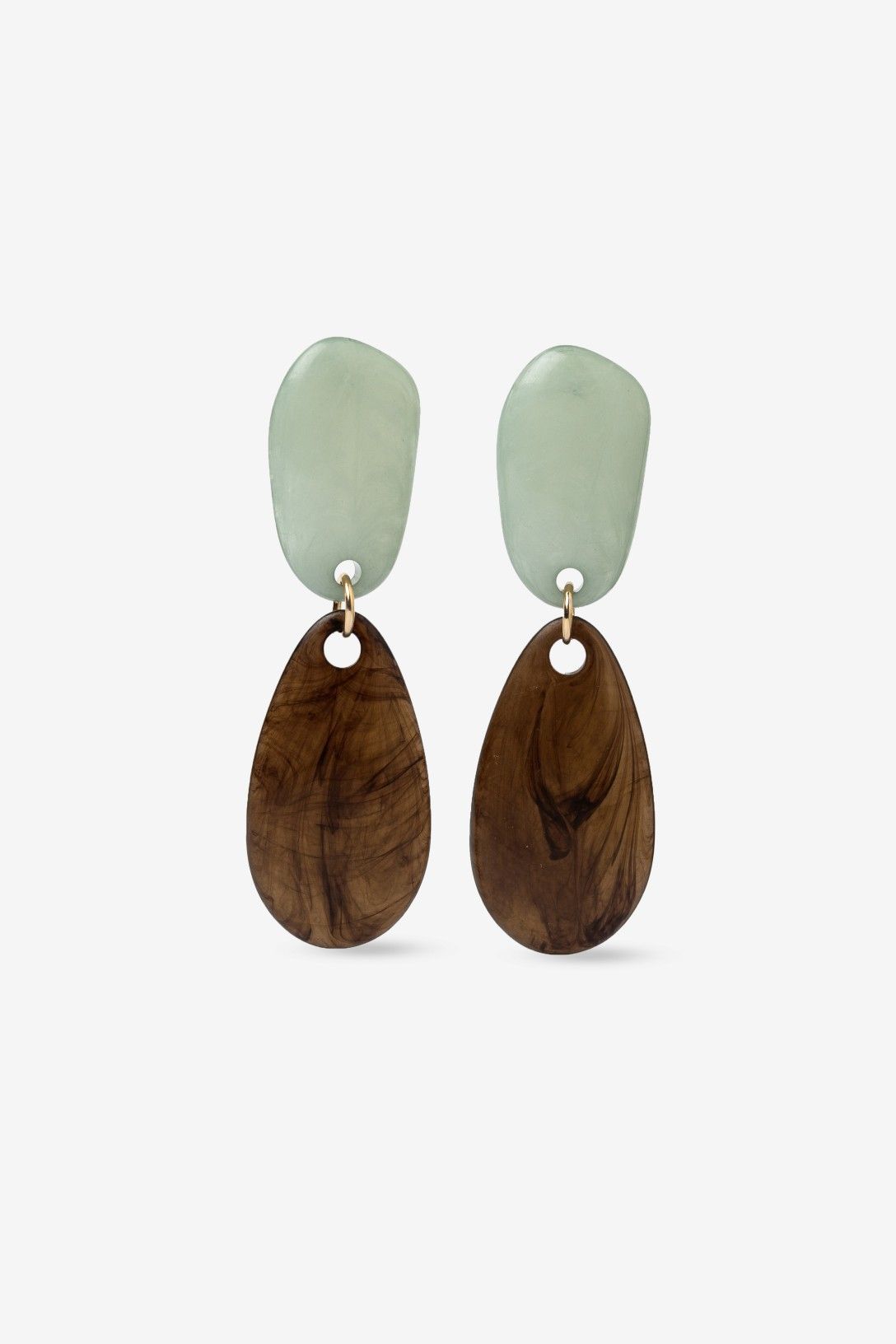 Pendientes Pieza Superior Verde Mate y Gota Efecto Madera