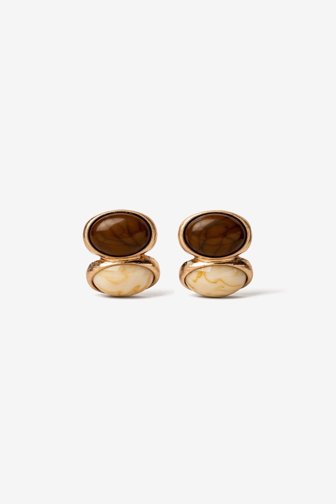 Pendientes Safari Doble Piedra Blanca y Marrón