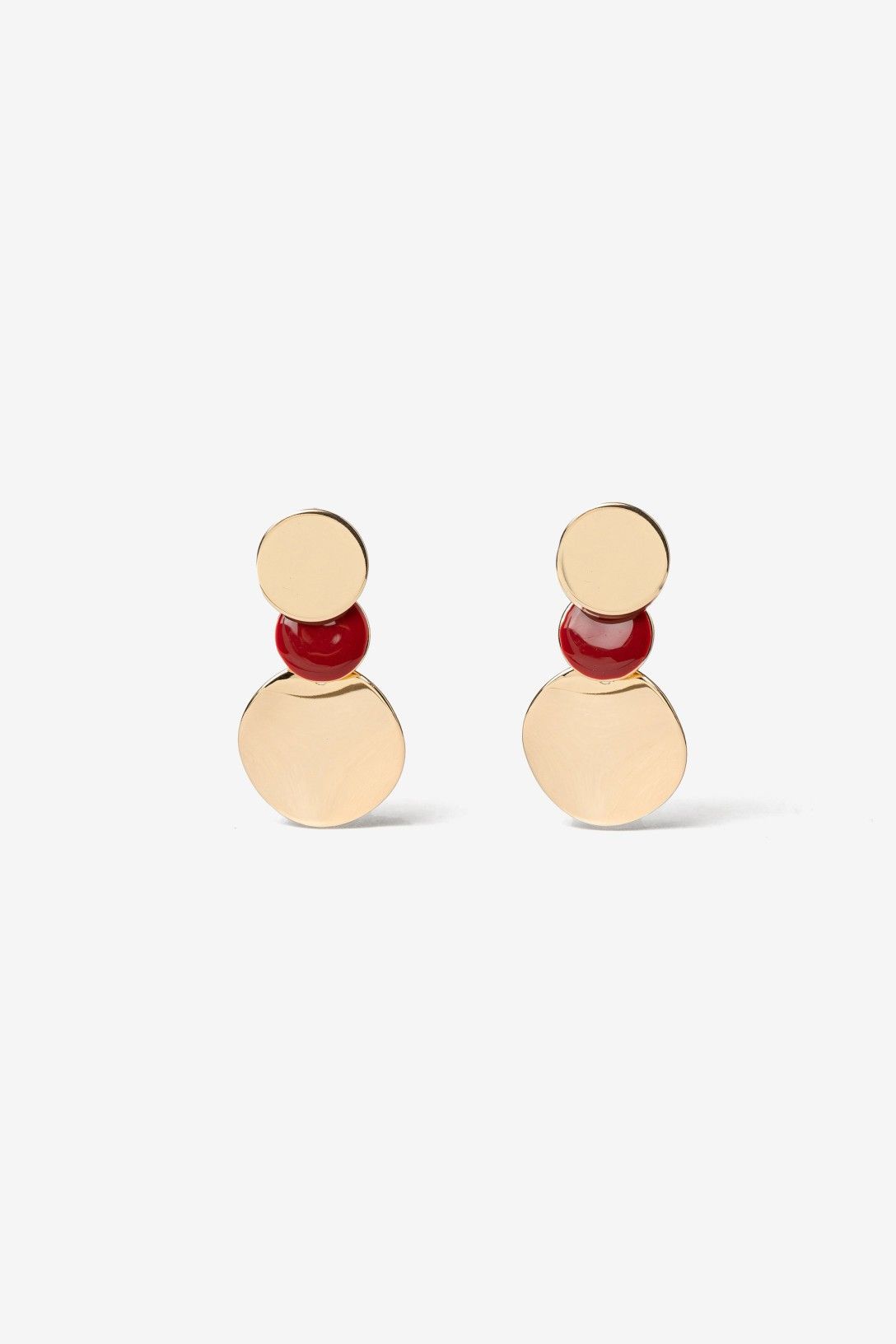 Pendientes Triple Redondo Circulo Rojo