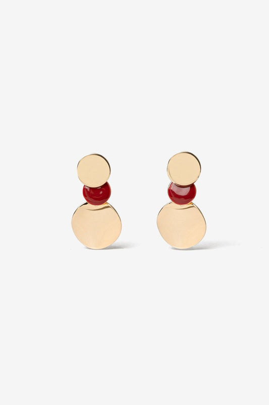 Pendientes Triple Redondo Circulo Rojo