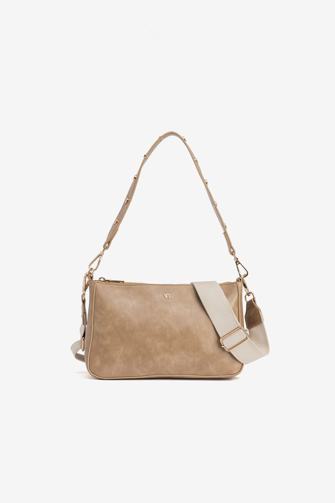 Bolso Bandolera Beige Tachas