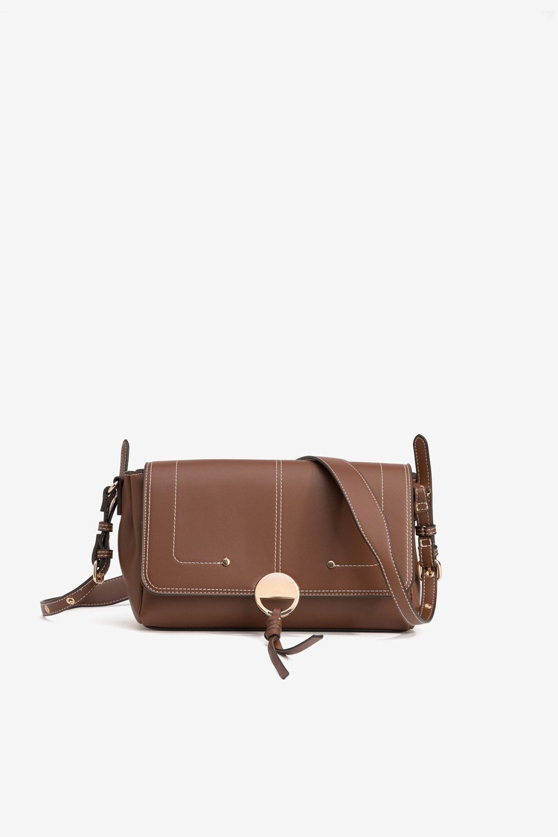 Bolso Bandolera Marrón Detalle Oro