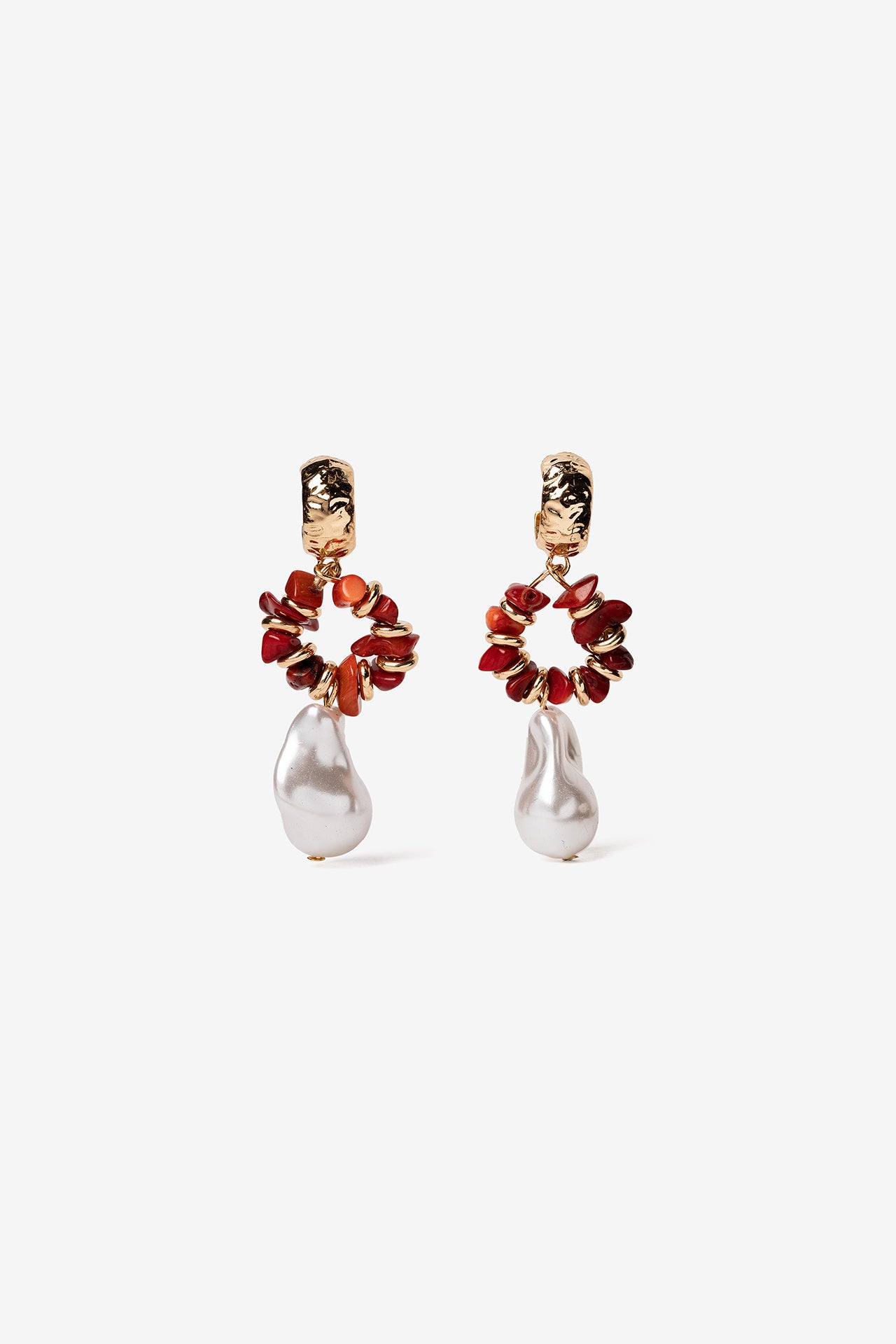 Pendientes Arete Coral Rojo Perla