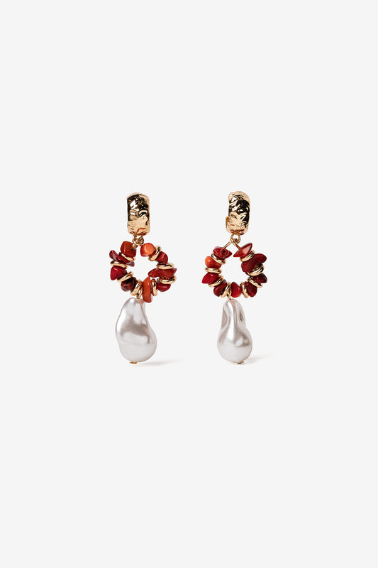 Pendientes Arete Coral Rojo Perla
