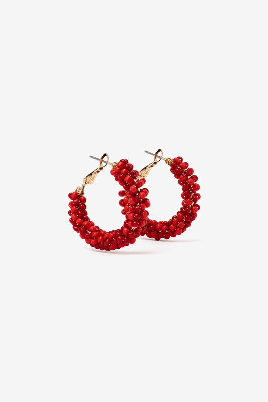 Pendientes Aro Ancho Coral Rojo