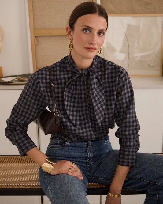 Camisa a Cuadros Con Lazo Lavallière