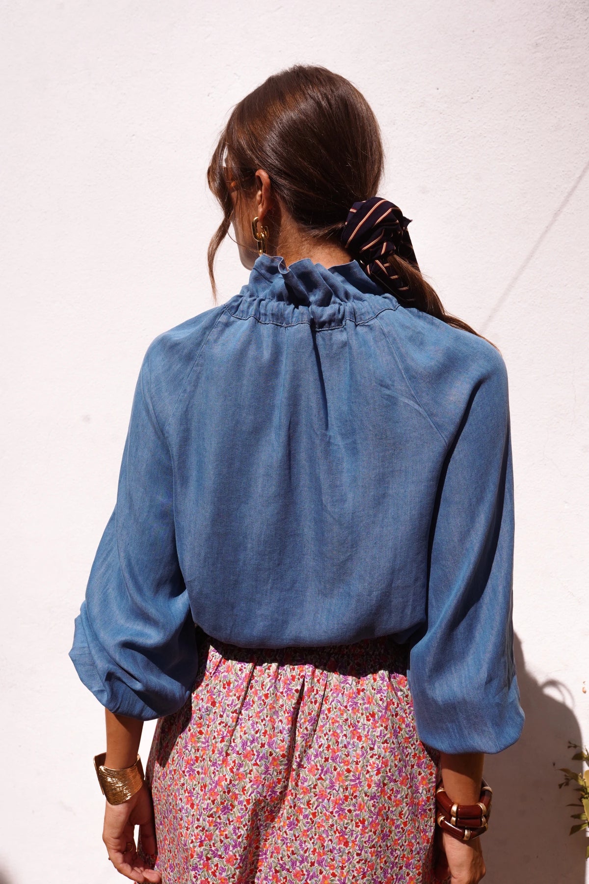 Blusa Denim Azul Fluida Lazo