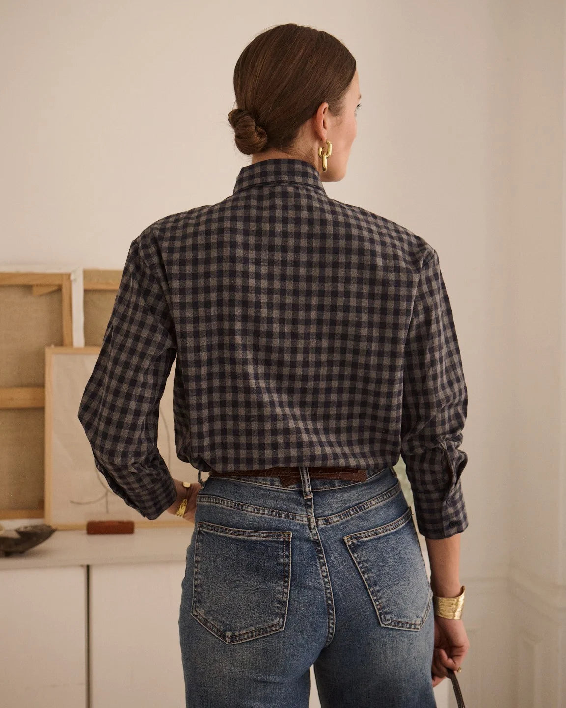 Camisa a Cuadros Con Lazo Lavallière