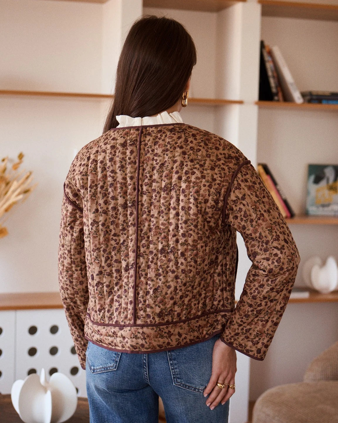 Chaqueta Acolchada Con Estampado Floral Marrón