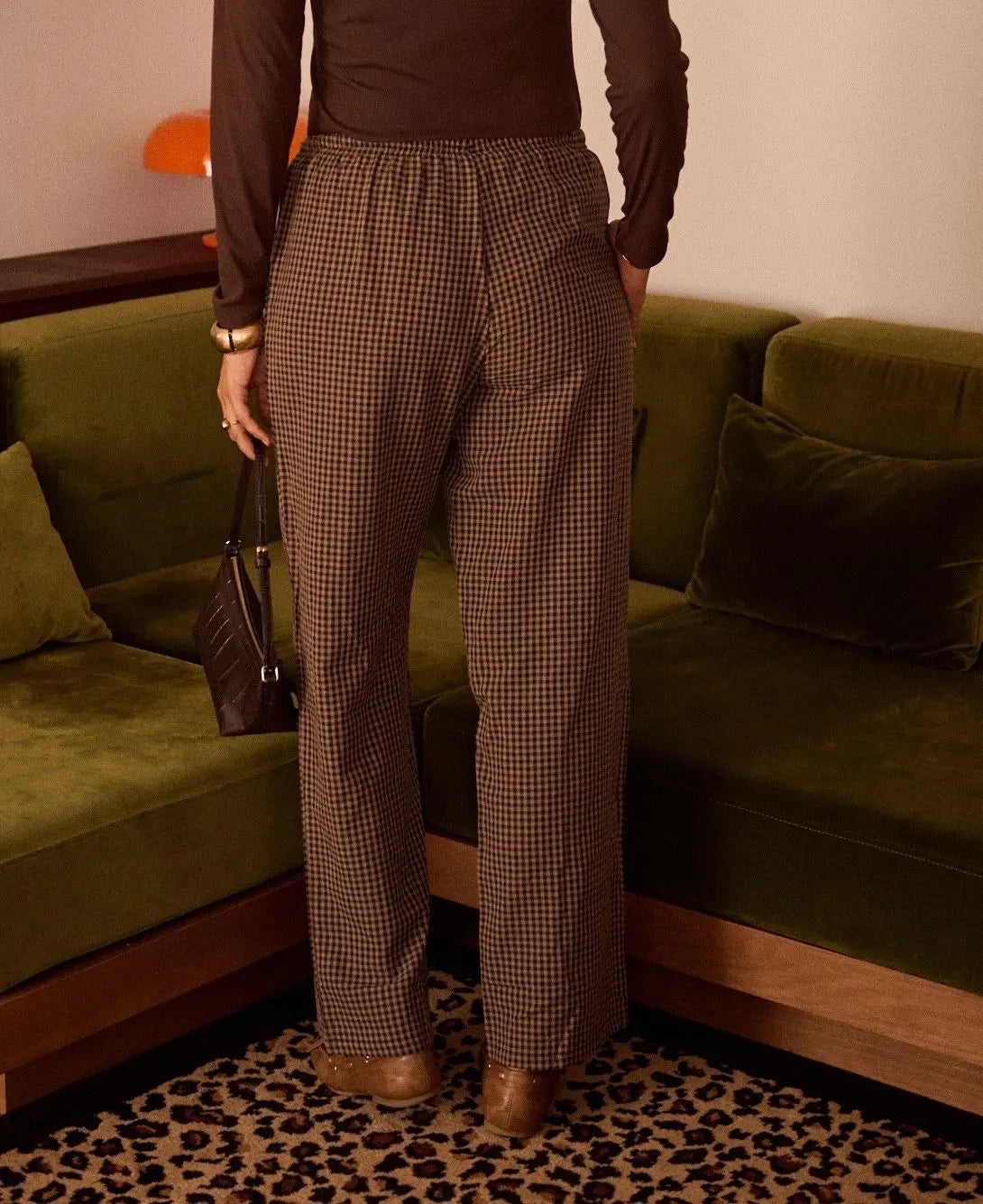 Pantalones Fluidos Con Cuadros Vichy Marrón