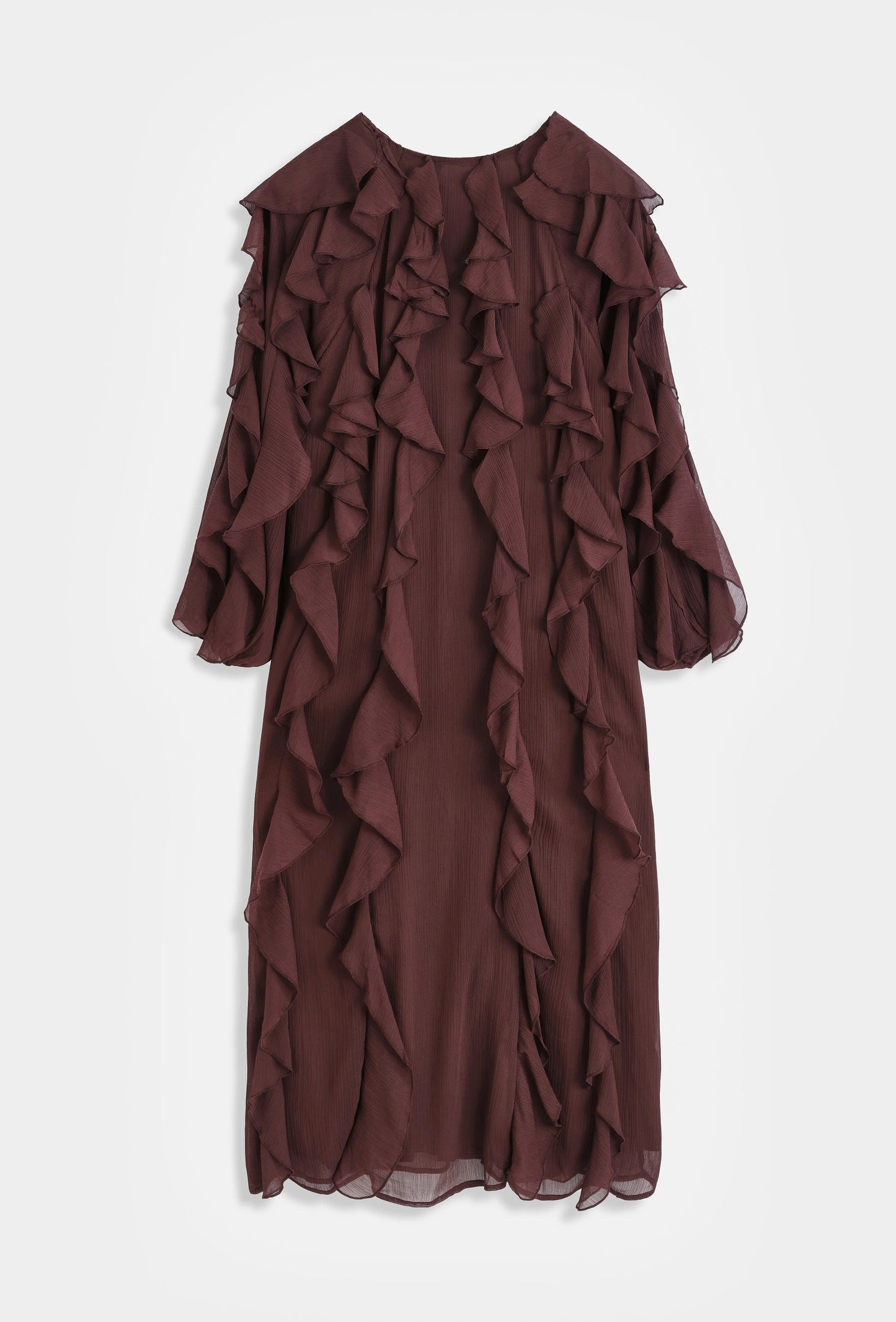 Vestido Largo Con Volantes Marrón